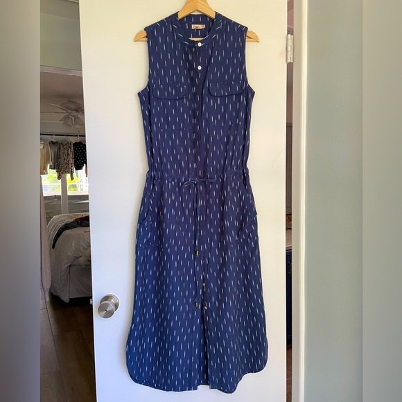 Faherty Saylor Midnight Ikat Button Up Sleeveless Drawstring Dress - XS - Picture 2 of 10